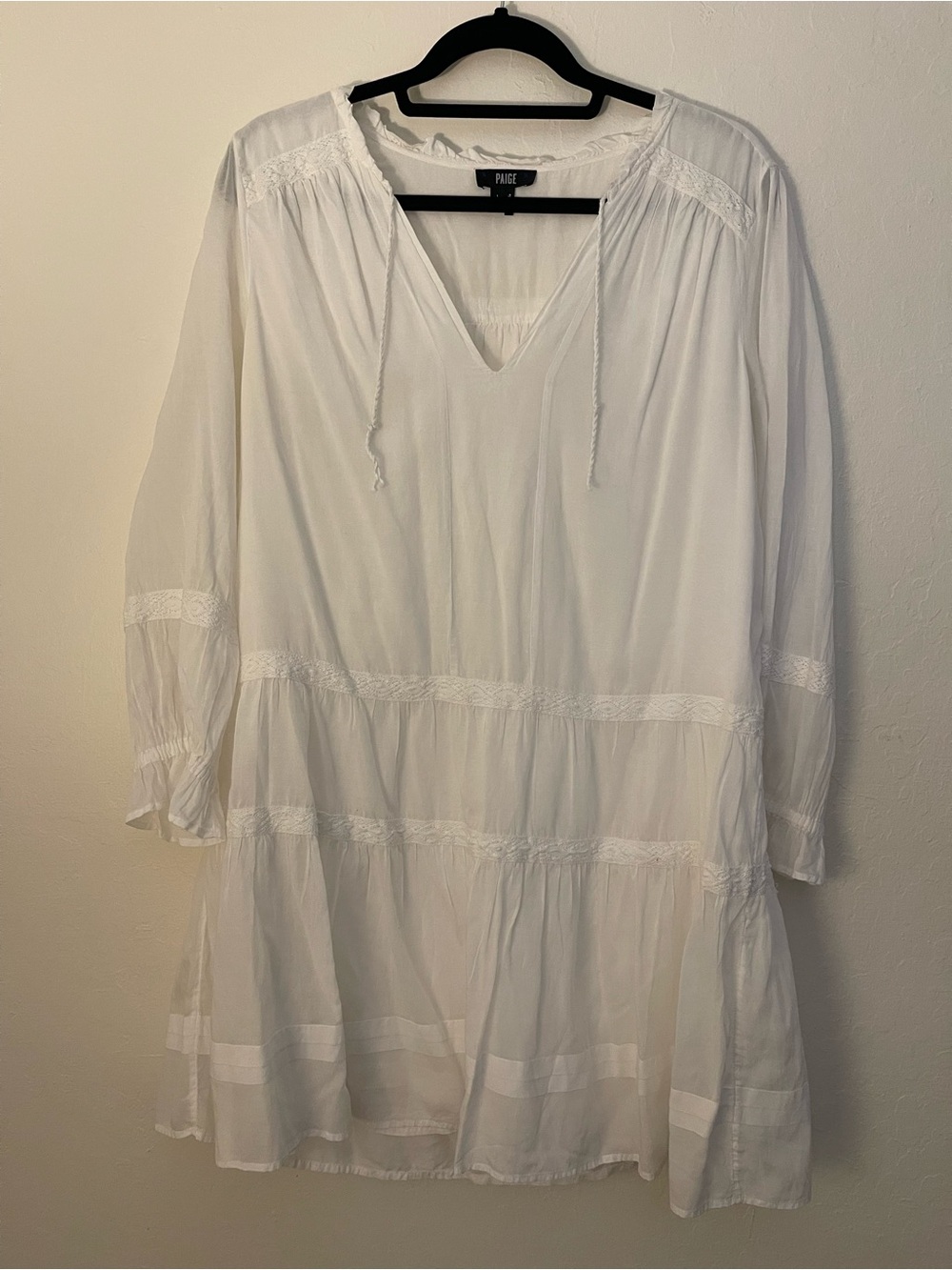 PAIGE White Cotton Tiered V-Neck Swim Cover-Up